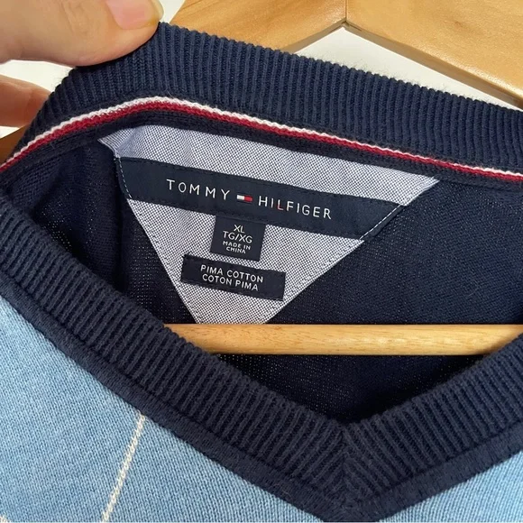 Tommy Hilfiger V-Neck Argyle Sweater - Navy and Light Blue - Picture 3 of 4